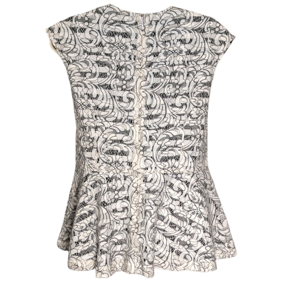 7TH Avenue Peplum Top Medium Floral Lace Overlay Black White Stripes New - Picture 3 of 9